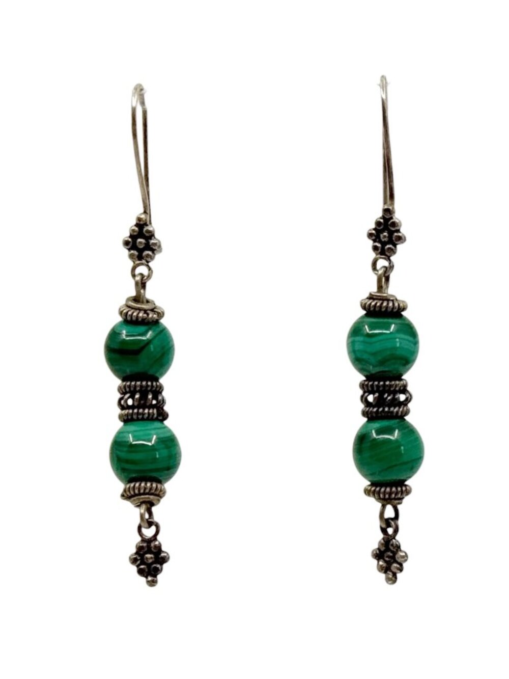 Vintage 925 sterling silver Malachite drop earrings - GM1228
